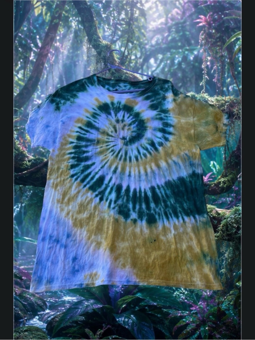 Tie-Dye Spiral Kids T-Shirt in Green & Gold - Unbranded